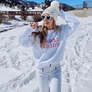 Apres Bride White Crewneck Pullover Sweatshirt Bachelorette Party, Size Small